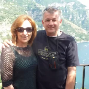 The owner of Pattini Skincare with her partner
